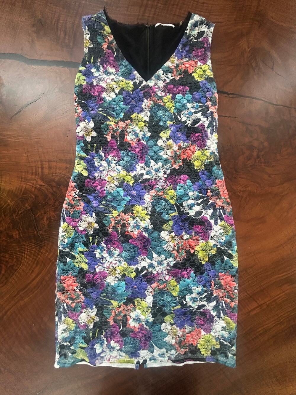 T Tahari Multicolor Vibrant Floral Lace Overlay Sheath Dress 6